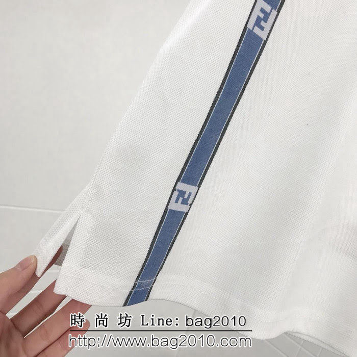 FENDI芬迪  19ss早春新款 粉色豎條FF印花logo 白色絲光珠地棉 男款Polo衫 ydi1976